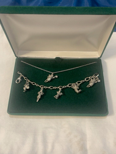 Silver Angel Charm Necklace & Bracelet Jewelry Set No Stone