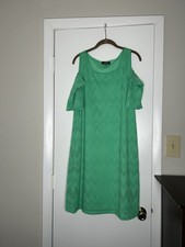 Nine West Green Cold Shoulder Eyelet Dress Womens 12