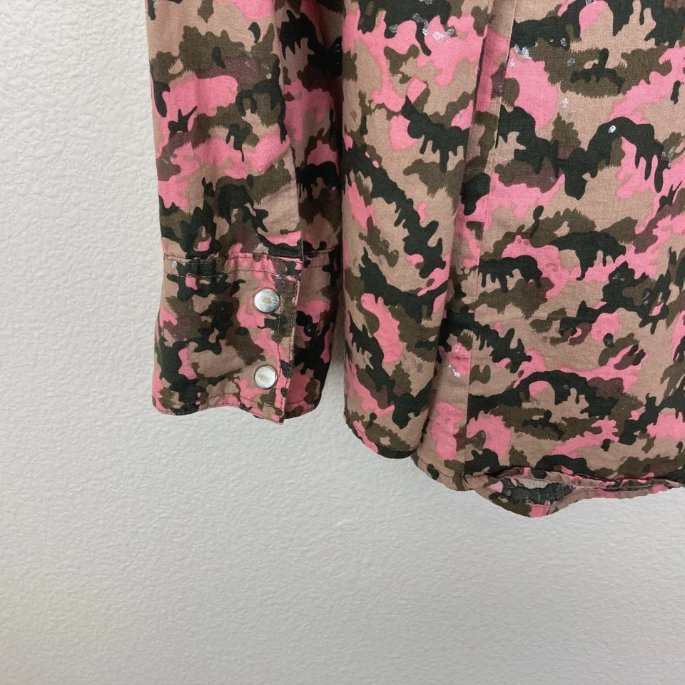 Camisa ocidental feminina Roper tamanho 2X rosa bronzeado tom prata encaixe frontal e bolsos - Imagem 4 de 4