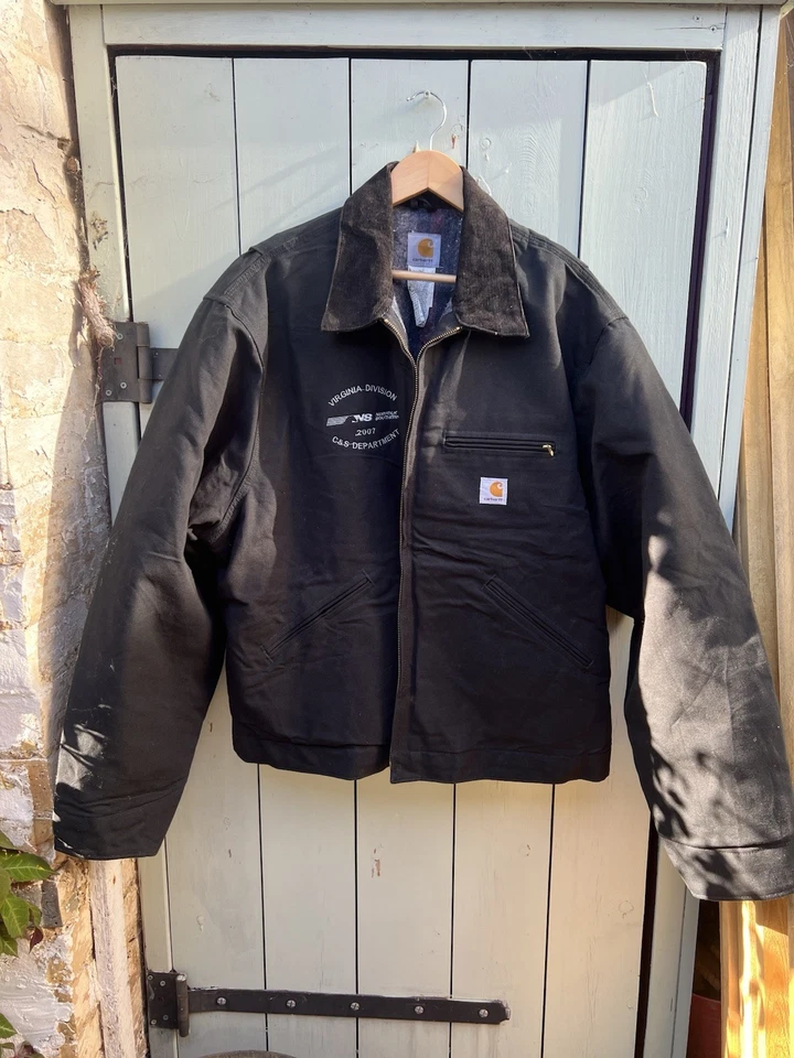 Carhartt J01 BLK Black Lined Canvas Work Jacket Zip Embroidered Logo 52R, photo 1 of 5