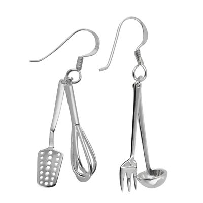 Küchenutensilien Ohrringe - 925 Sterling Silber Hänger Koch Bäcker Kochen 