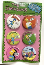 90s Simpsons 6 Button Pinback Collection Sealed Vintage Homer Bart Set TV