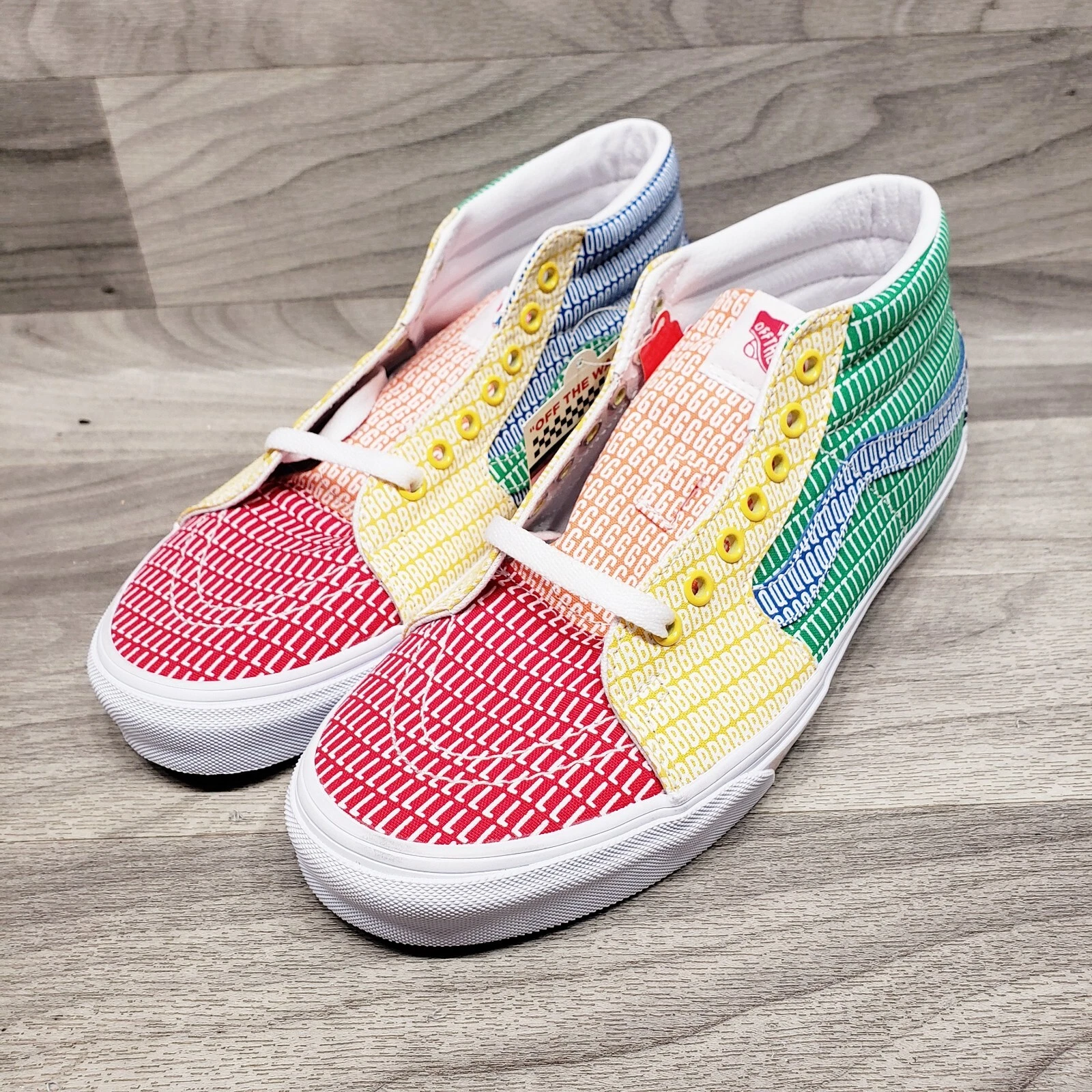 Scarpe sneakers casual Vans da uomo taglia 9 5 Sk8 Mid multicolore True White Pride NUOVE