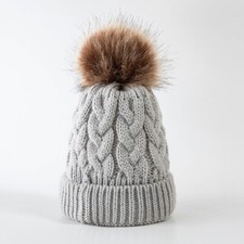 Baby Strick Pudelmütze Winter Thermo Beanie Jungen Mädchen Warm Kappe Kunstpelz