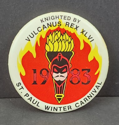 Vintage St Paul Minnesota Winter Carnival Button Pinback Vulcanus Rex 1983 MN