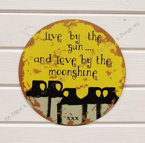 Love by the Moonshine round TIN SIGN metal rustic moon jug bar prim wall decor - Picture 4 of 9