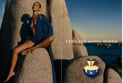 WERBUNG WERBUNG PARFUM VERSACE DYLAN BLAU BELLA HADID MODE MODE 2 SEITEN