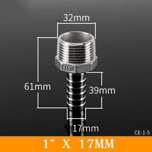 Stainless Male Thread Pipe Fitting x Barb Hose Tail Connector BSP 1/8" to 4" - Bild 29 von 86