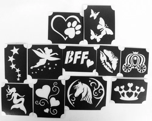 GLITTERTATTOO4YOU 10 different tattoo stencils glitter tattoo body jewelry girls peephole meal