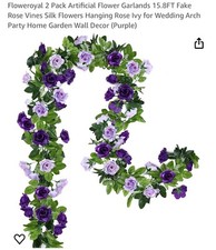Floweroyal 2 Pack Artificial Flower Garlands - 15.8 ft - Roses - Purple