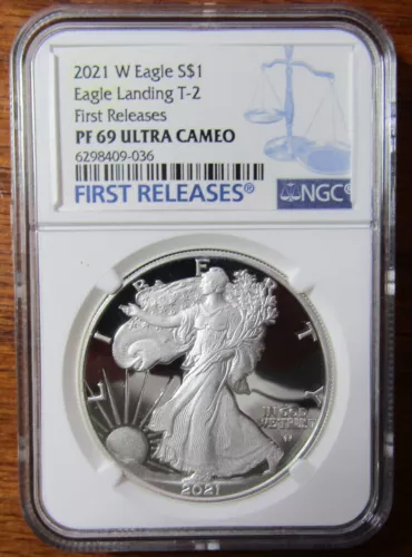 2021 W $1 T-2 NGC PF70 ULTRA CAMEO PROOF SILVER EAGLE FIRST RELEASES