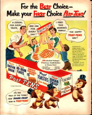 1951 Post Tens Cereal Food Bear Cubs Cute Vintage Print Ad 642