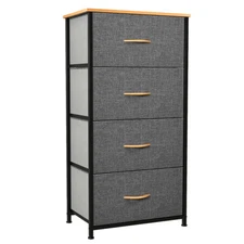 TAUS 4 Drawers Dresser Fabric Tower Bedroom Organizer Cloth Storage Closet Gray
