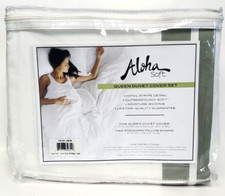 Aloha Soft Bamboo White/Sage Queen Duvet Cover Set Includes 2 Pillow Shams