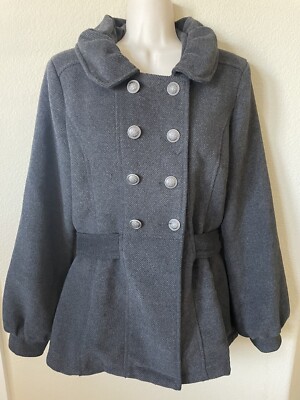 Forever 21 Gray Double Breasted Silver Button Up Women’s Coat Jacket Size M 