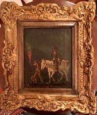 Piccolo Notturno Fiammingo  del Settecento 700 Flemish Old Master olio  su tela