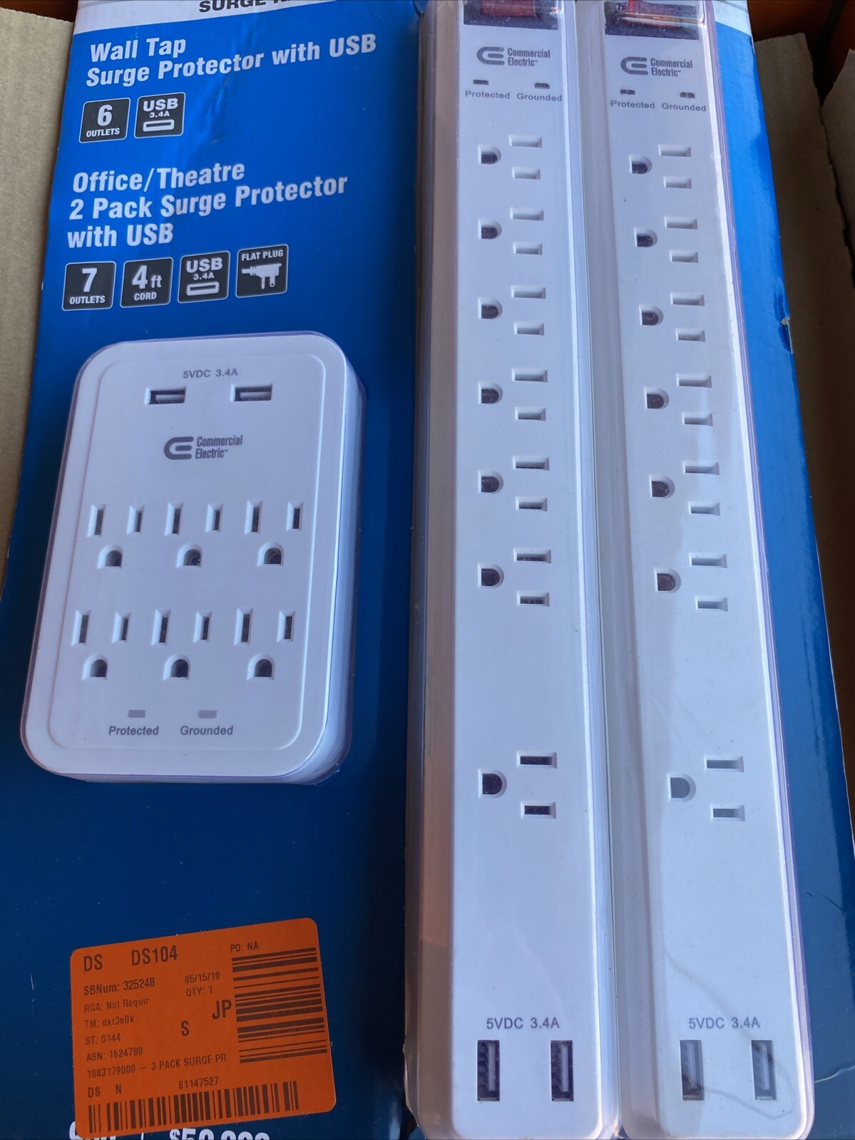Surge Protector Kit (3 Pack) 2 Pack 4 Feet Cord Surge Protector 1 Wall Tap Surge-image