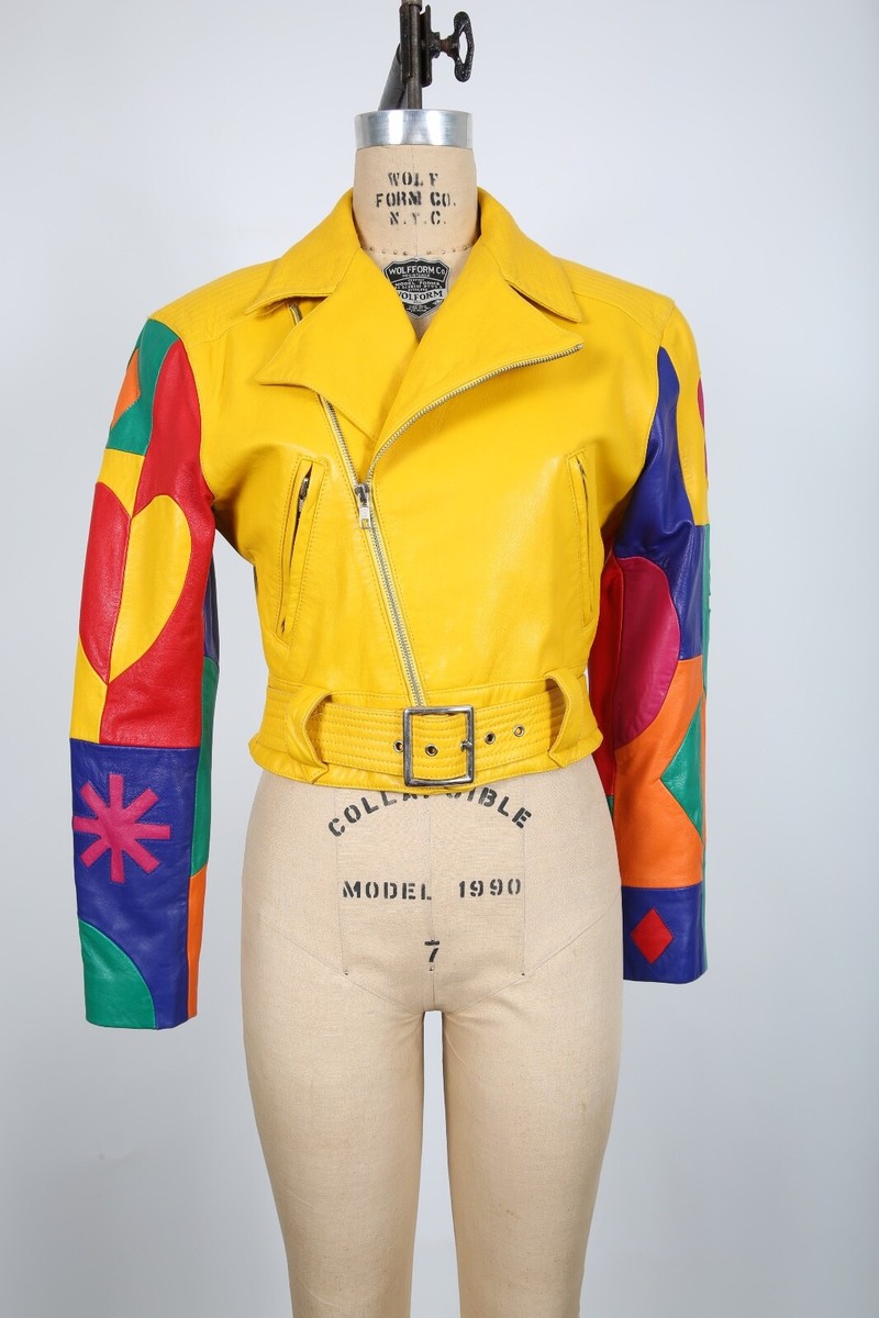 North Beach Leather Yellow Multi Color Patchwork Leather Jacket