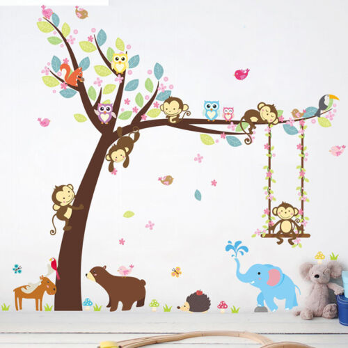 Monkey Wall Stickers Animal Jungle Zoo-Nursery Baby Bedroom Decal Decor H8Y