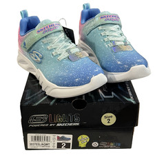 Skechers S Lights Flicker Flash Light Up Sneakers Ombre Aqua Multi Girls 2 NEW