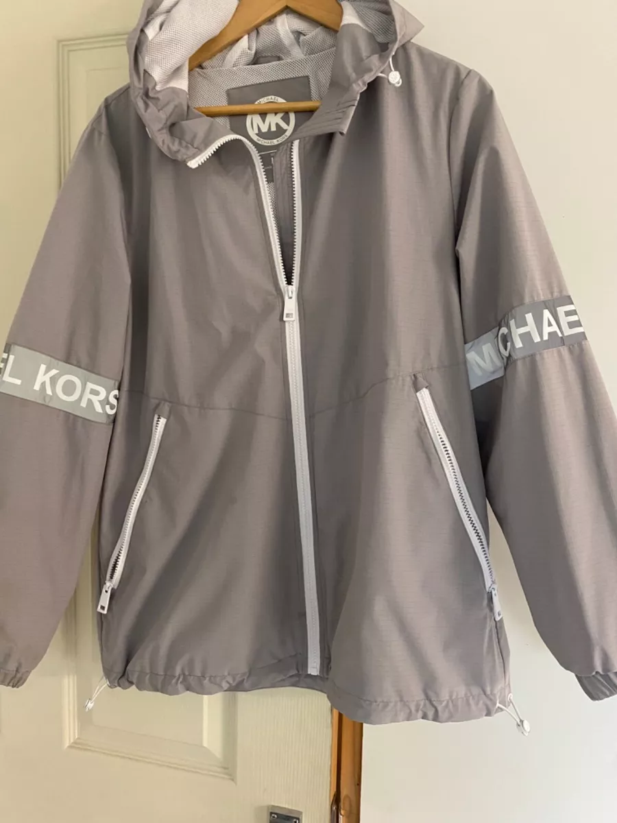 Michael kors grey zip coat jacket size large L MK showerproof Mac anorak