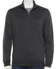 CROFT  BARROW EASY-CARE EXTRA SOFT 1/4 ZIP FLEECE PULLOVER DARK GRAY