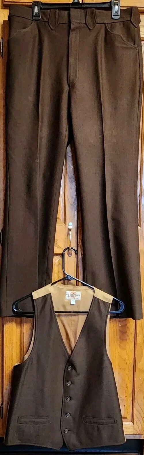 Pantalones de Vaquero Niver Western Wear 32x31 Con Chaleco Marrón 44 L Hechos en EE. UU. De Colección