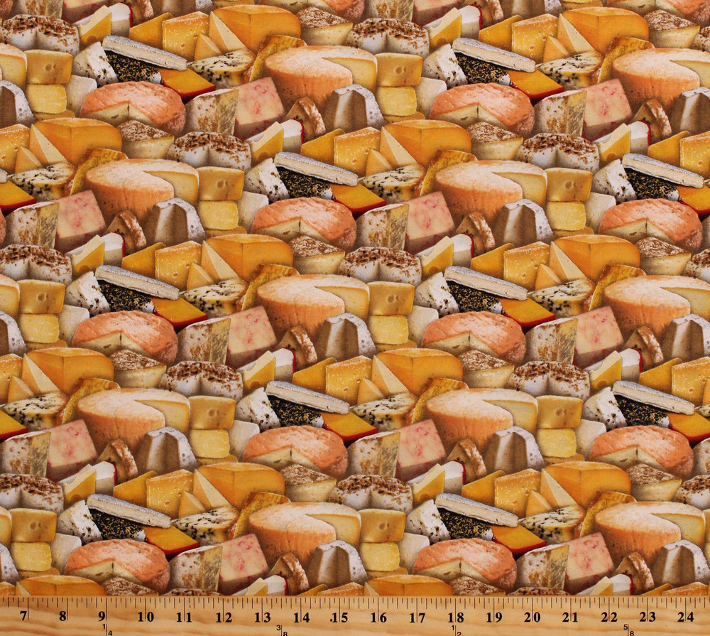 Gourmet Kitchen Cotton Fabric Print with Cheese Blocks and Wedges Design by Yard D502.38-image