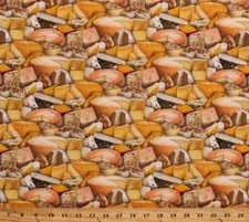 Cheese Blocks Wedges Food Gourmet Kitchen Cotton Fabric Print by Yard D502.38