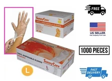   10x 100 1.000 Vinyl Gloves powder Free Sunnycare   Size  LARGE  FAST SHIP 