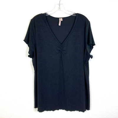Susan Lawrence Women's Top Size 2X Black Stretchy V-Neck Scalloped Hem