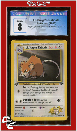 Lt. Surge's Raticate (1st Edition) graded CGC 8 for sale on eBay