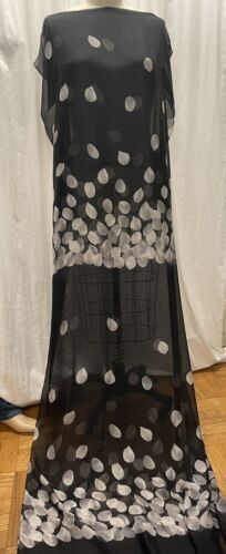 100% Silk Chiffon Falling White Flower Petals Black Fabric By The Yard 56"