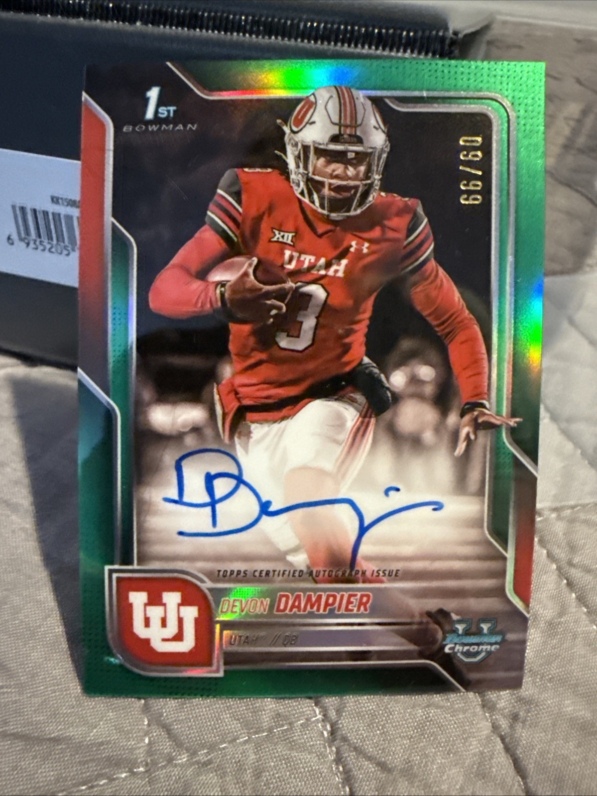 2025 Bowman U Chrome Devon Dampier #BCA-DDA Green 1st Auto /99 Utah