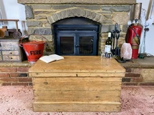 Old Antique Pine Chest, Vintage Wooden Storage Trunk, Blanket Box, Coffee Table.
