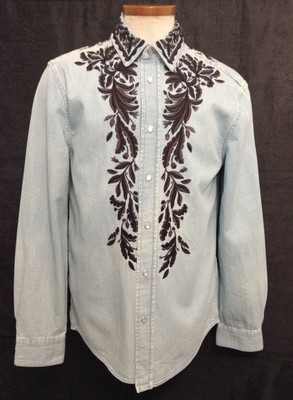 GIAMBATTISTA VALLI H&M BUTTON UP MENS WASH DENIM SHIRT BLACK EMBROIDEREY SZS NWT