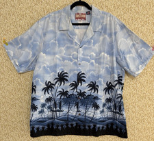 RJC Hawaiian Shirt Blue Lagoon Clouds Palm Trees Made in Hawaii XXL