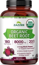Zazzee USDA Organic Beet Root 8000 mg Strength 20:1 Extract, 180 Vegan Quick Rel