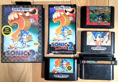 Lot Sonic Hudgehog 1 2 & 3 Sega Genesis and Sonic & knuckles Games TESTED READ