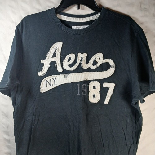 Aeropostale Navy Blue TShirt 100% Cotton Stitch Gray Aero NY 1987 SZ L Excellent - Imagen 2 de 5