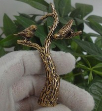 Antiqued Solid Brass Copper Tree and Two Birds Statue for Home Garden Decor