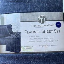 New HUNTINGTON HOME 4 Piece King Flannel Sheet Set 100 Cotton Blue
