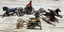 VINTAGE CAST IRON HORSE Drawn Wagon LOT Driver Fire Truck Driver Toy