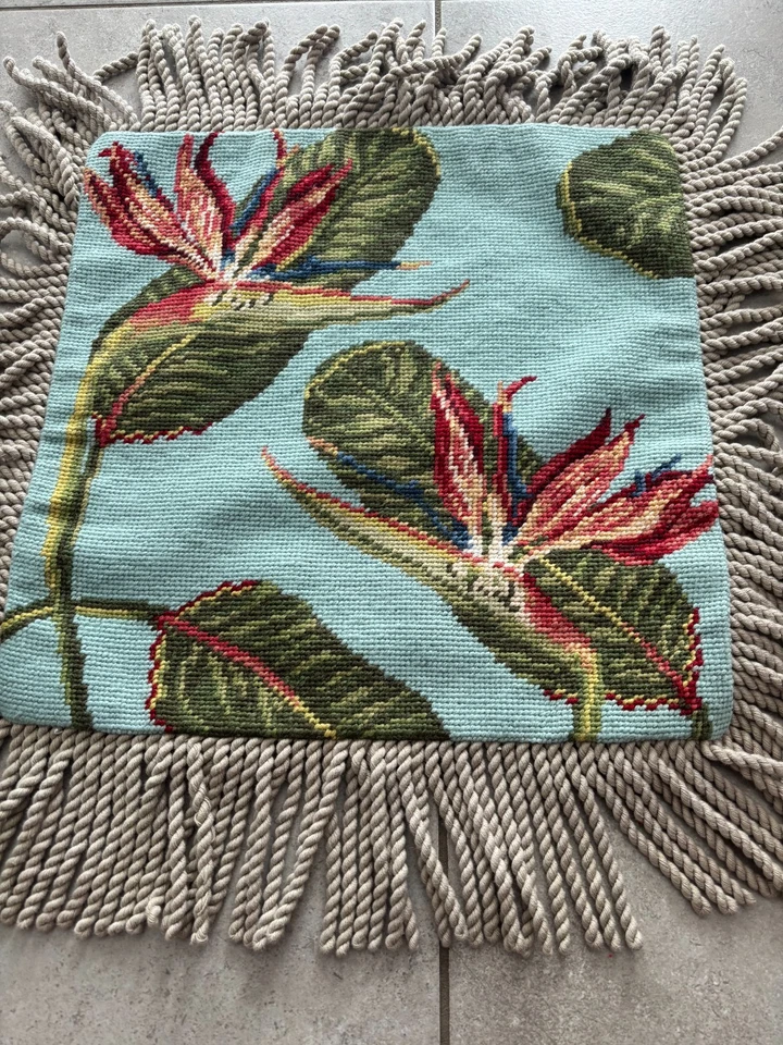 NUEVA Funda Almohada Lana Punta Aguja Pájaro del Paraíso Flor Tropical 14"x14" Foto 3 de 4