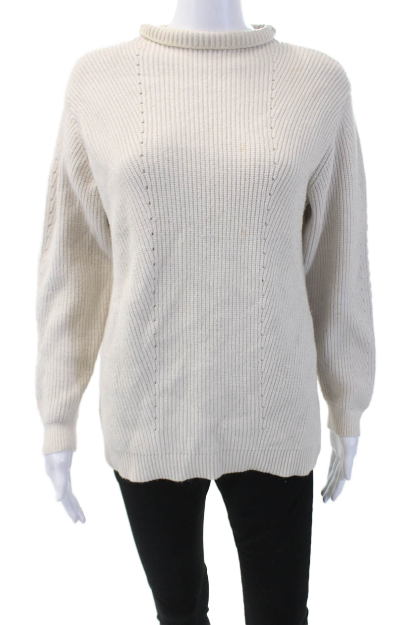 H By Halston Womens Knitted Long Sleeved Mock Neck Sweater Beige Size S