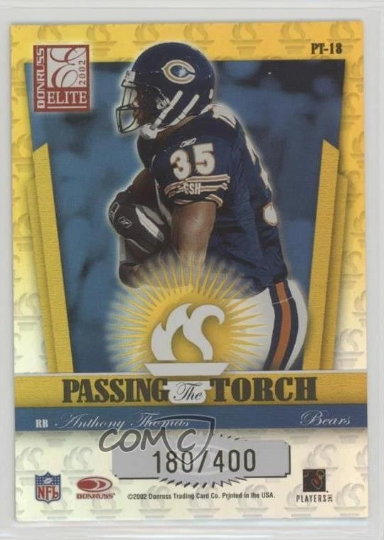 2002 Donruss Elite Passing the Torch /400 Gale Sayers Anthony Thomas #PT-18 HOF - Image 2 of 2