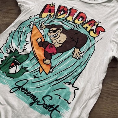 adidas Jeremy Scott Gorilla Surfing Print T-Shirt Size M White | eBay