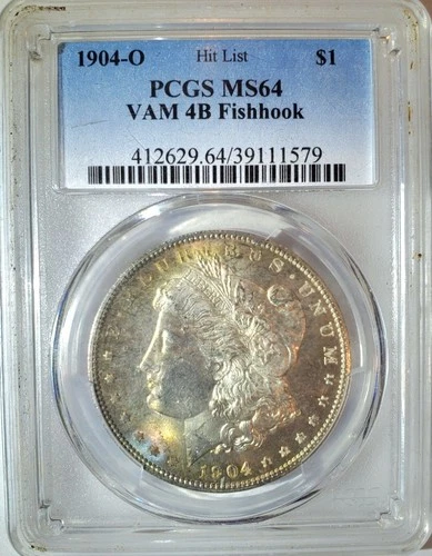 1904-O Morgan Dollar PCGS MS64 VAM 4B Fishhook - Hit List - Golden Toning