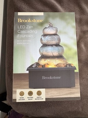 Brookstone LED Zen Cascading Tabletop Fountain Gray River Rock Indoor Modern
