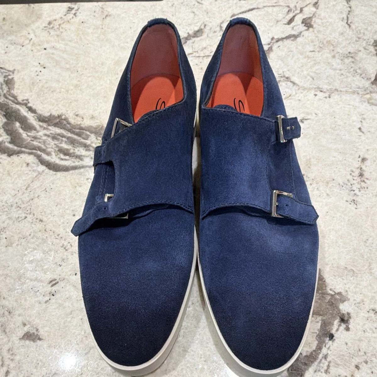 SANTONI Size 9.5 Navy Solid Suede Chukka Loafers SANTONI men main image 3